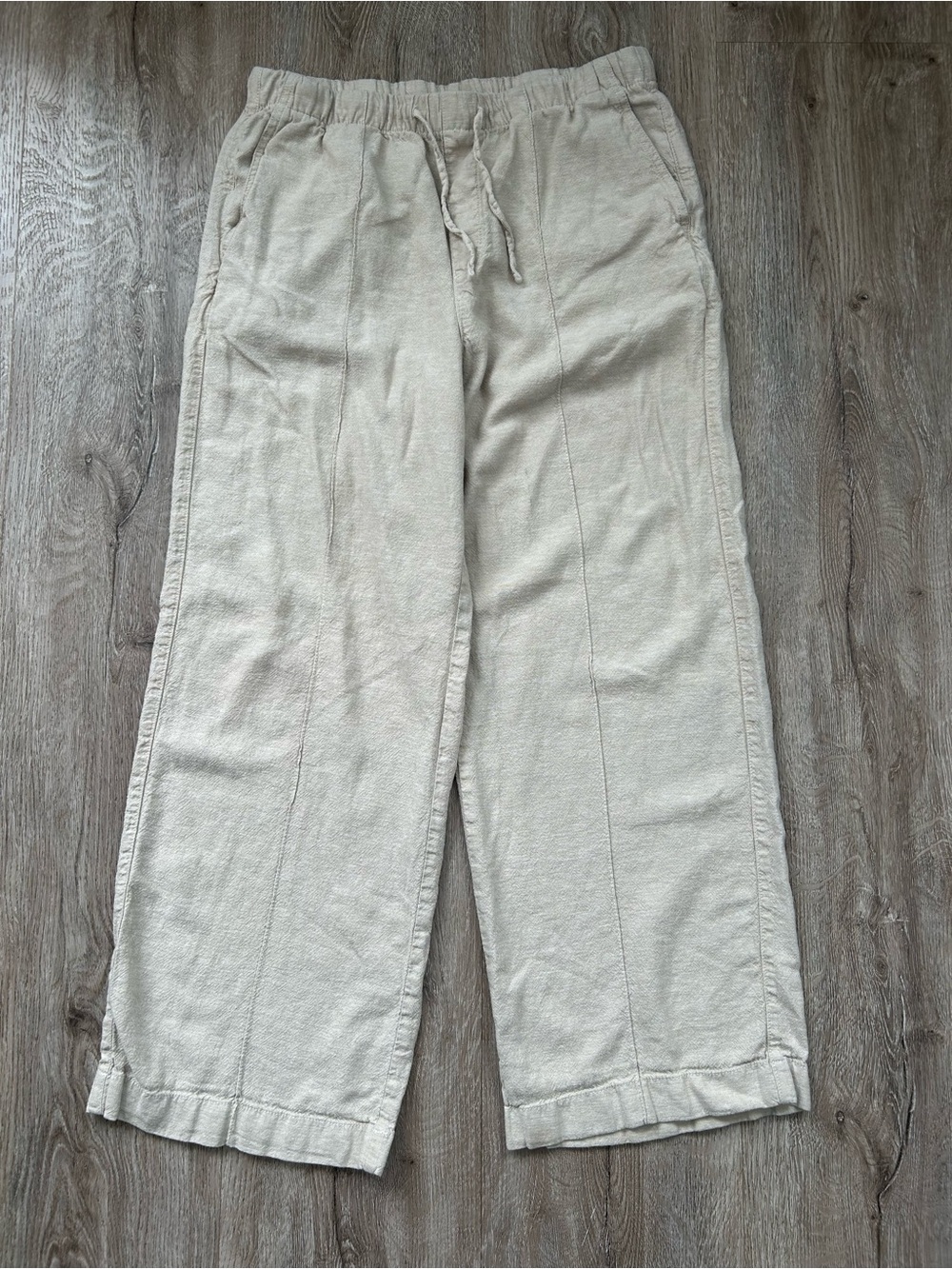 GAP Cream Linen Pull-On Wide-Leg Pants